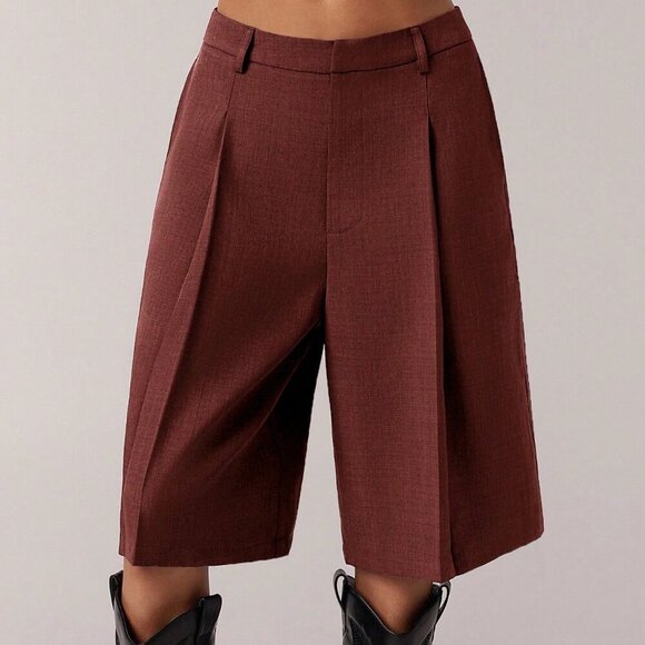 Burgundy brownish Casual Women's Minimalist Bermuda Shorts pants - Picture 5 of 7
